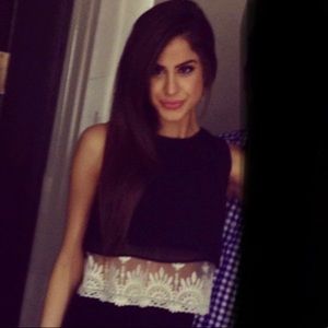 Black Topshop crop top with lace and knit detail.